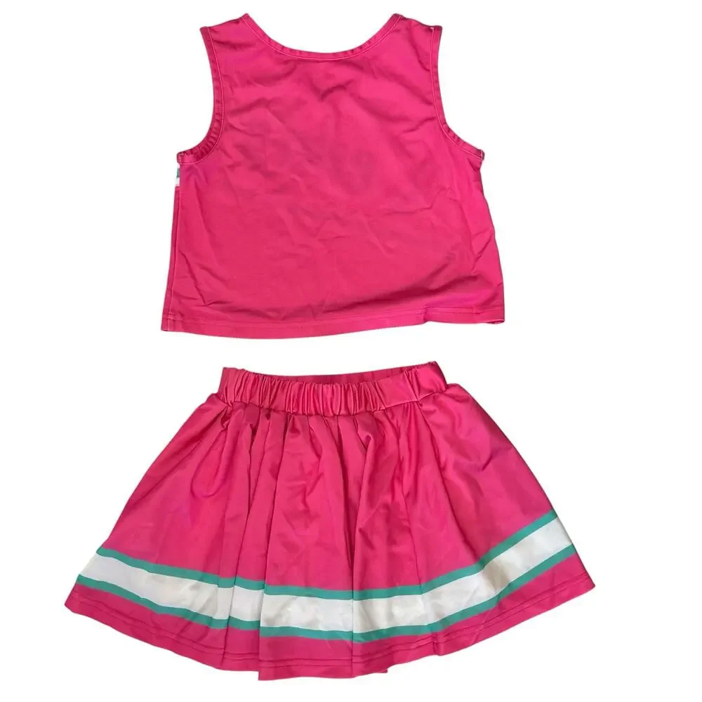 2/$15 Girls 2-Piece Cheerleader Costume Outfit Pink Cheer Halloween Size 7-8